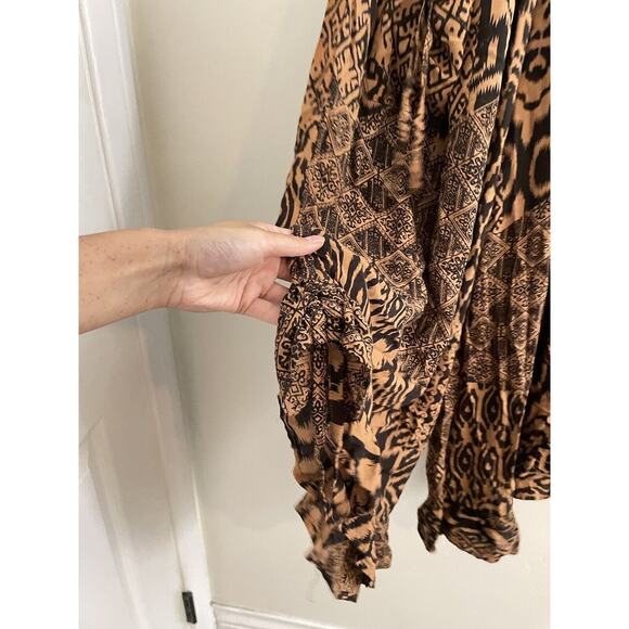 Bohemian Pants Harem Indonesia Brown OS Wide Legs Pockets - Picture 4 of 8